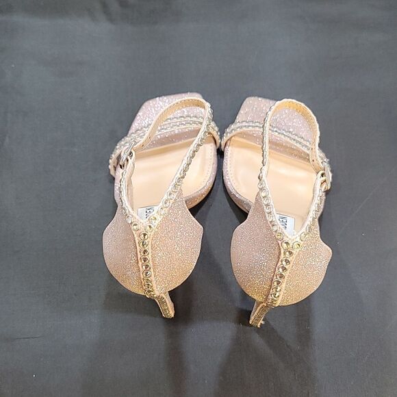 STEVE MADDEN WOMEN'S PINK GLITTER ANKLE STRAP RHINESTONE SQUARE TOE SANDAL - Picture 6 of 16